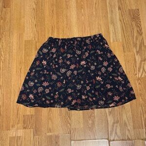 Hollister Navy Blue Mini A-line Skirt with pink and red florals and green leaf